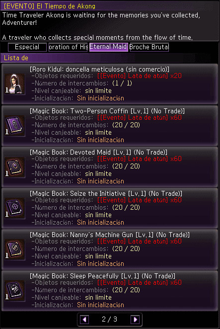 NPC El Tiempo de Akong — pestaña Eternal Maid (2/3)