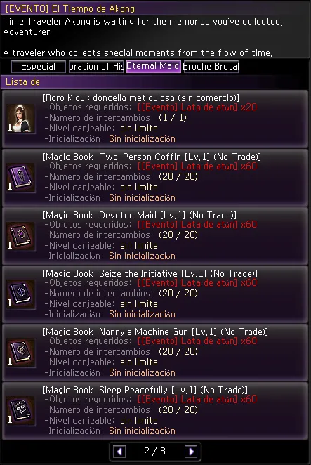 NPC El Tiempo de Akong — pestaña Eternal Maid (2/3)