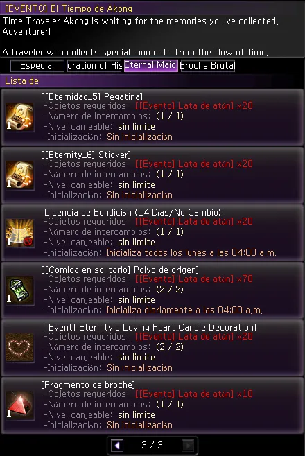 NPC El Tiempo de Akong — pestaña Eternal Maid (3/3)