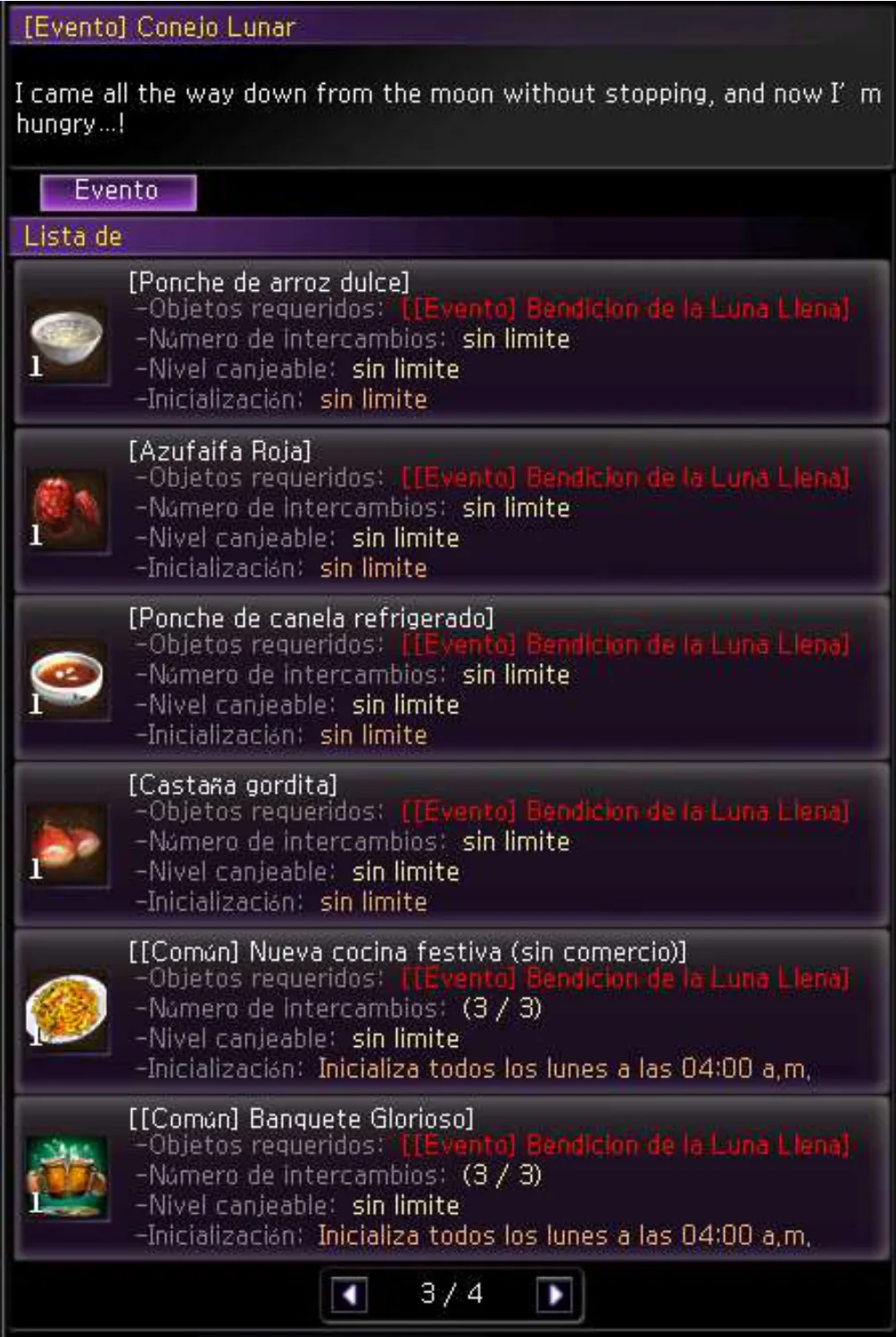NPC Conejo Lunar — pestaña Bendición de la Luna Llena — catálogo 3/4