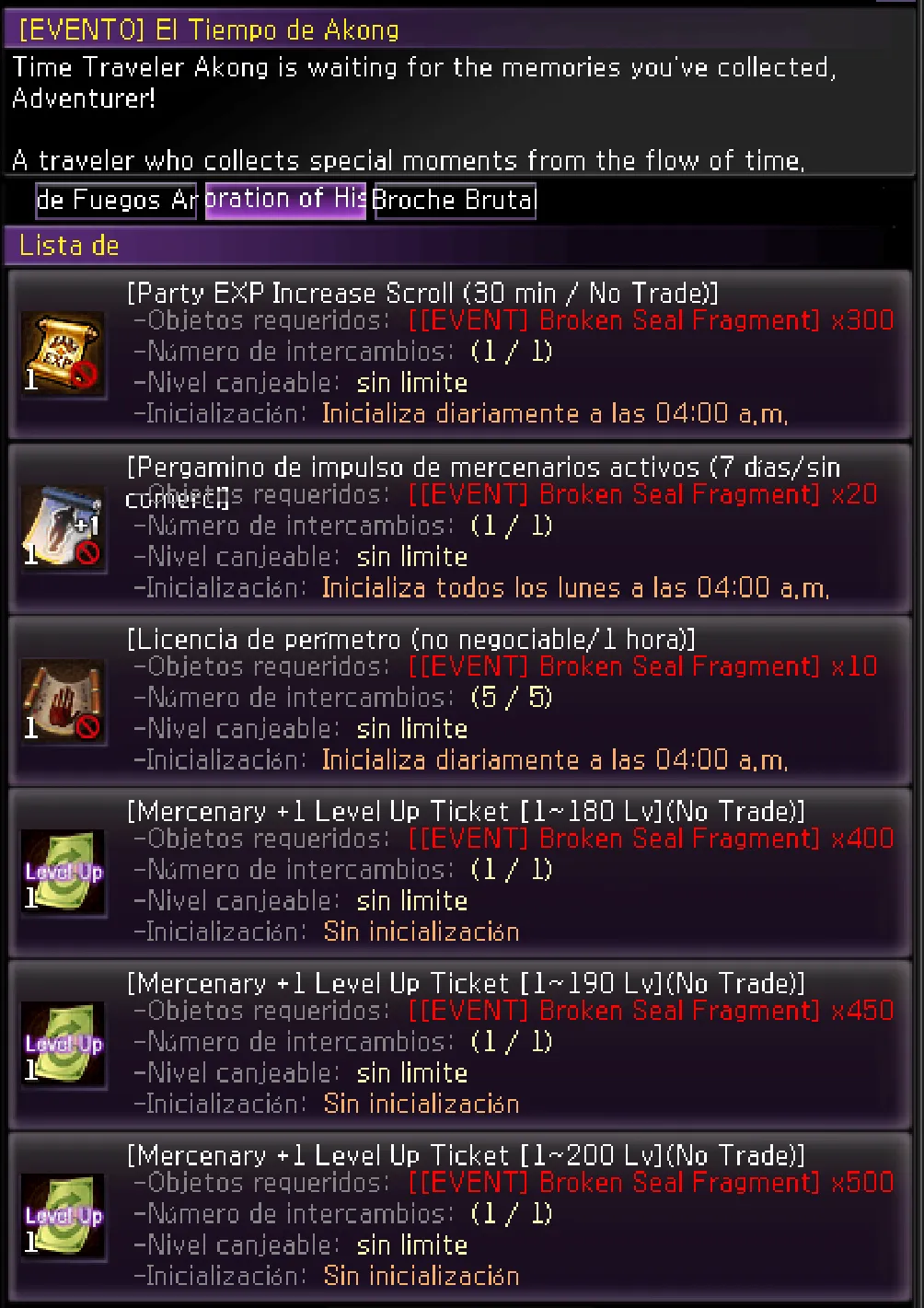 Catálogo NPC — Tickets y licencias (1/5)