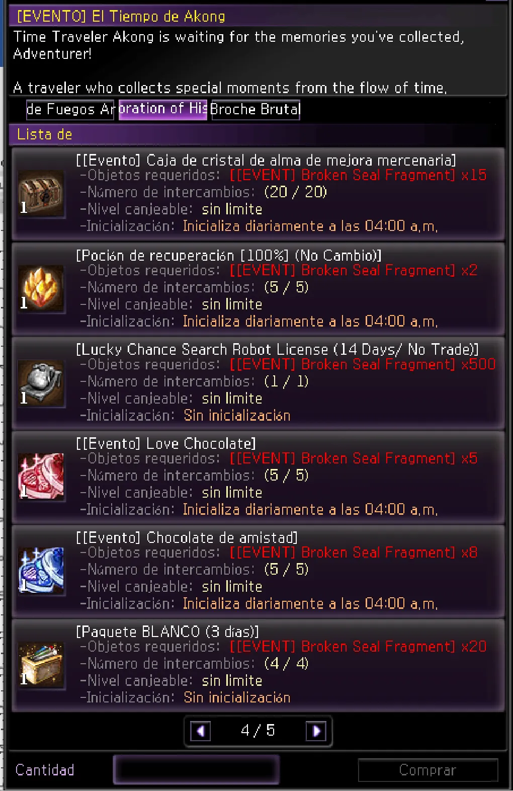 Catálogo NPC — Pociones, licencias y chocolates (4/5)