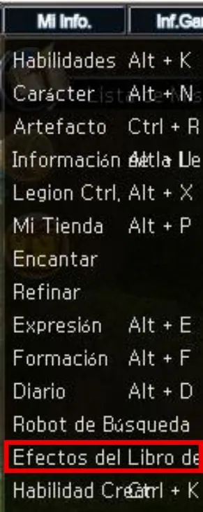 Menú Mi Info — Efectos del Libro de Colección
