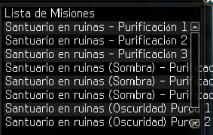 Lista de misiones disponibles en Santuario en Ruinas