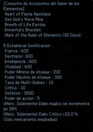 Conjunto de Accesorios del Señor de los Elementos (5 piezas)